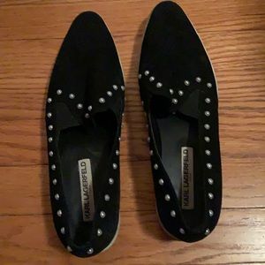 Karl Lagerfeld pearl studded black slip on sneaker